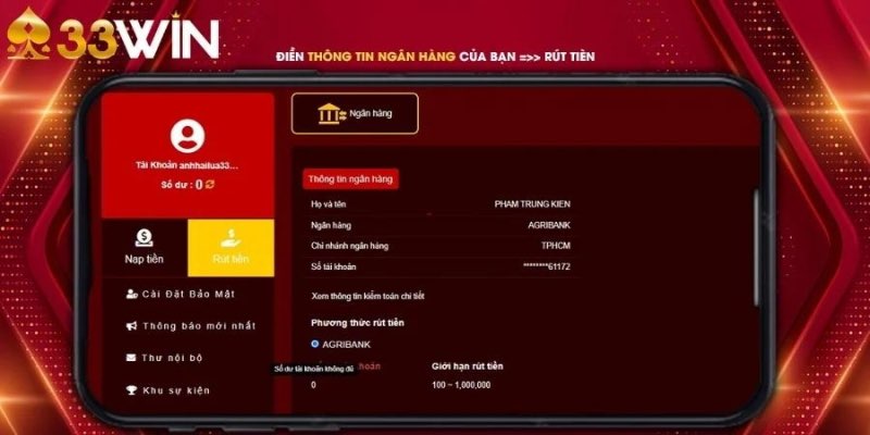 Nạp tiền 33WIN qua tài khoản ngân hàng